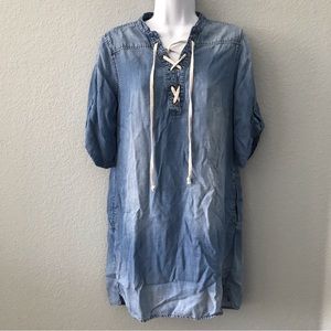 3/$20 cloth & stone Lace Up Chambray Lyocell Dress